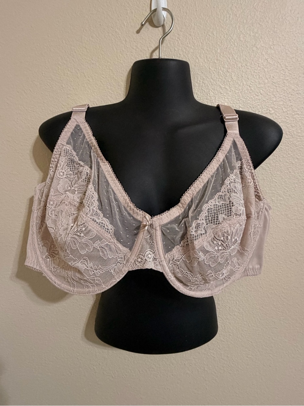 Lace Underwire Bra with Sheer Overlay in Dusty Rose